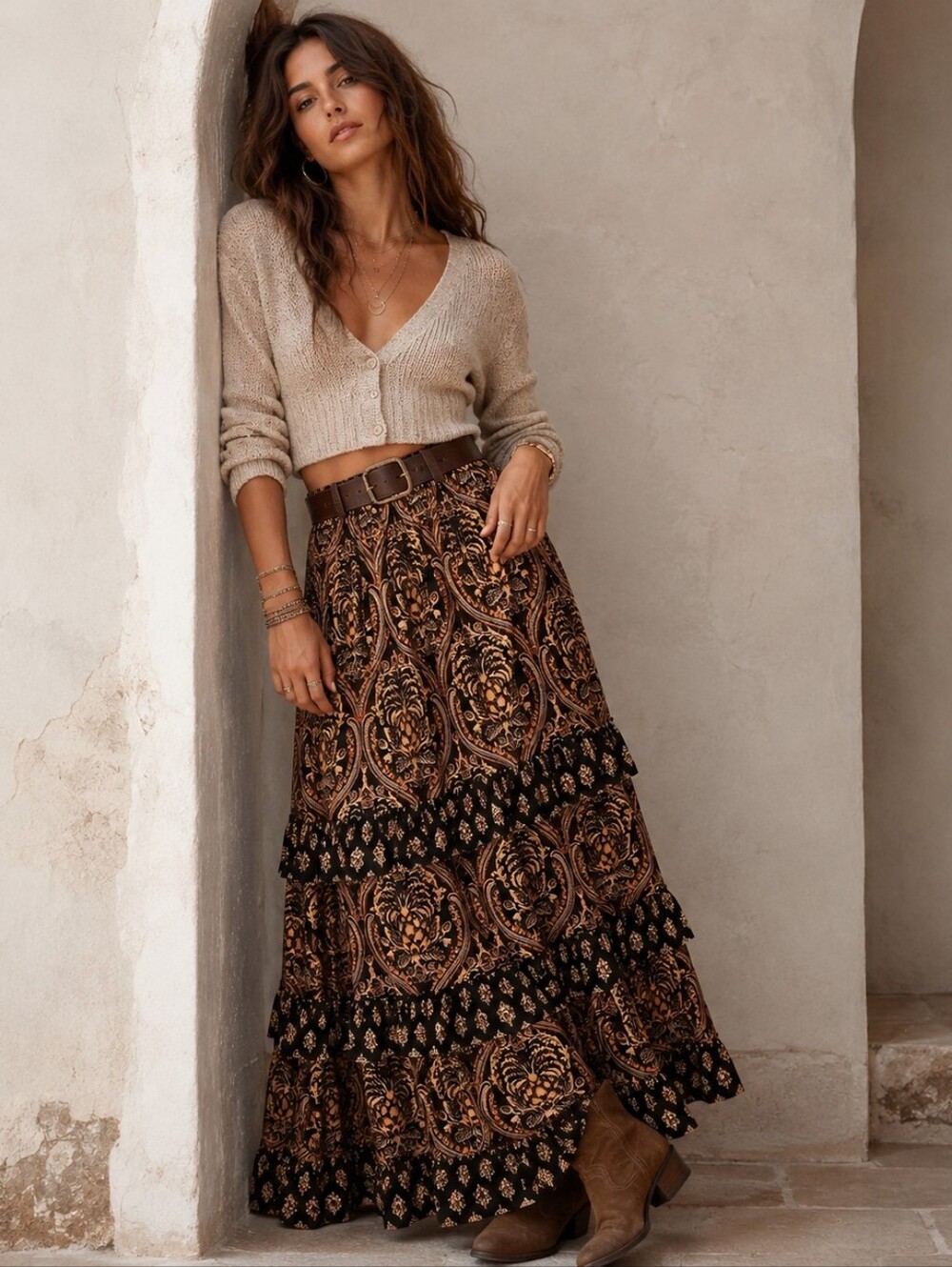 A Loves A Bohemian Black and Gold Maxi Skirt XS Cotton NEW
